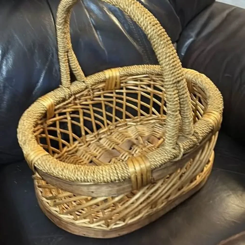 Vintage Woven Wicker Basket with Handle